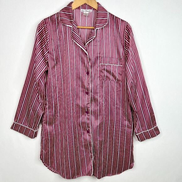 Linea Donatella Stripe Satin Long Sleeve Nightgown Small - Picture 1 of 4
